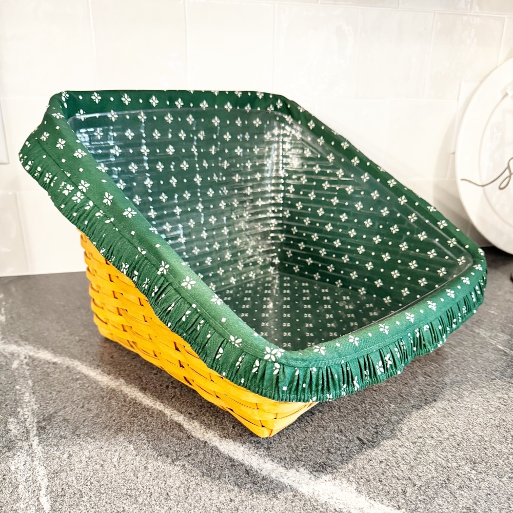 Longaberger Book Keeper Basket Combo | Plastic Protector | Green Fabric Liner
